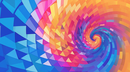 カラフルなフラットパーツモチーフにした渦巻きのアブストラクトイメージ