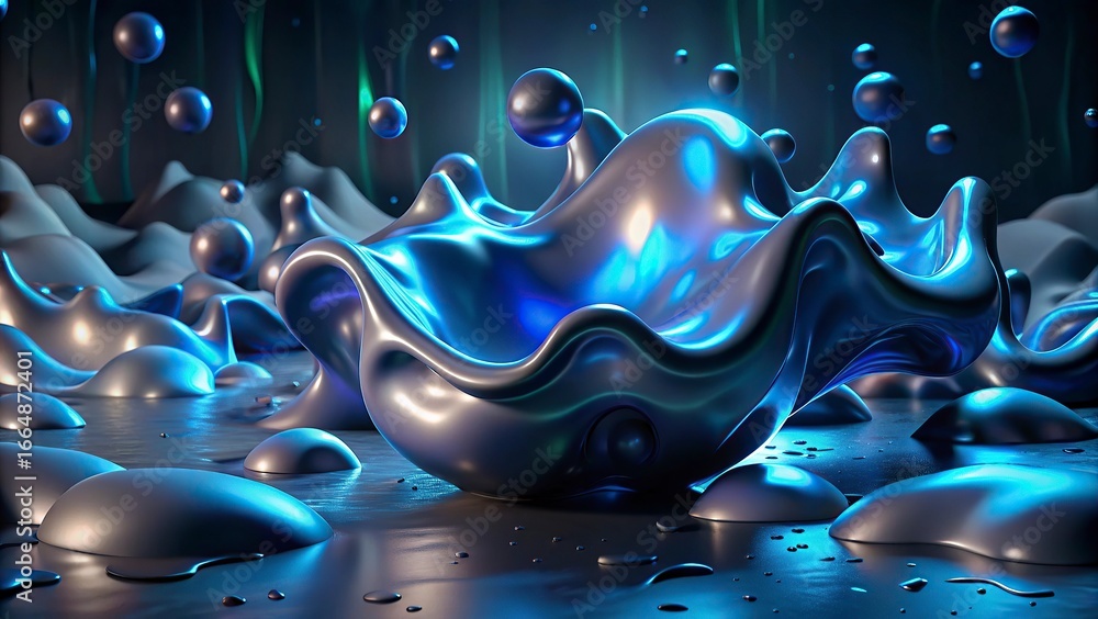 Poster abstract background with bubbles and fractal with a colorful wave