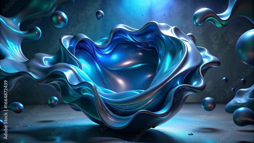 Poster abstract background with bubbles and fractal with a colorful wave