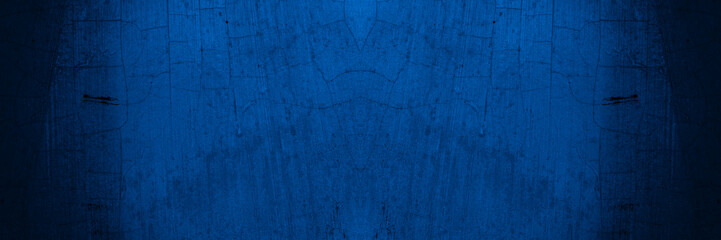Old wall pattern texture cement blue dark abstract  blue color design are light with black gradient background.