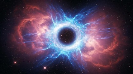 Abstract black hole swirling in outer space with blue and purple nebula clouds. Universe cosmic background footage. - Powered by Adobe