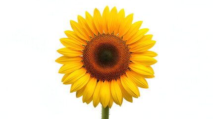 Fototapeta premium Bright sunflower with golden petals and dark seed center on a pure white photorealistic background