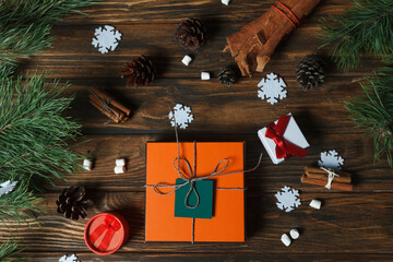 christmas decoration on wooden background