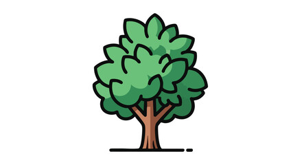 Stylized Cartoon Tree Illustration with Lush Green Foliage and Simple Trunk Perfect for Children's Books or Educational Material