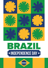 Brazil Independence Day. Happy national holiday. Freedom day. Celebrate annual in September 7. Brazil flag. Patriotic brazilian design. Poster, card, banner, template, background. Vector illustration