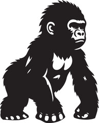 Gorilla Family Silhouette Vector – Black and White Wildlife Illustration of Parent and Baby Apes