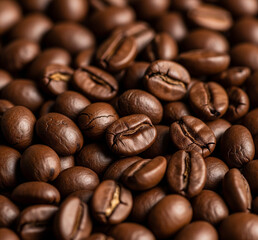 Fototapeta premium Roasted coffee beans background, perfect for cafe menus, branding, and food blogs