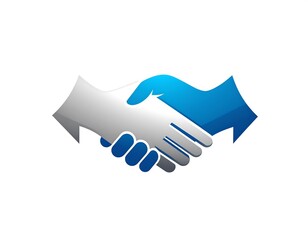 Fototapeta premium Two hands shaking, stylized, blue and gray