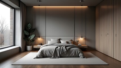 Modern Bedroom Interior with Comfortable Bed