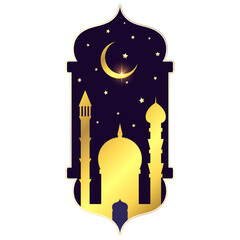 Minaret towers, golden moon and stars. Islamic beautiful design