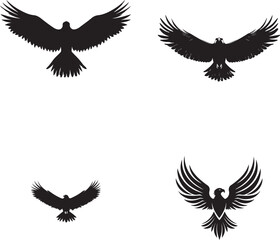 Obraz premium Flying Bird Silhouette Vector SetBlack Bird Silhouettes in Flight CollectionCrow and Raven Flying Silhouette Clipart
