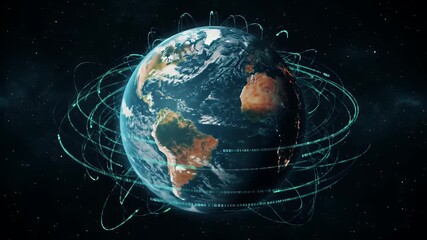 Earth with Glowing Network Lines Orbiting in Dark Universe Global Connection Data and Futuristic Technology - Powered by Adobe