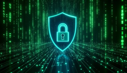 Futuristic Cyber Security Background with Digital Lock and Circuit Pattern