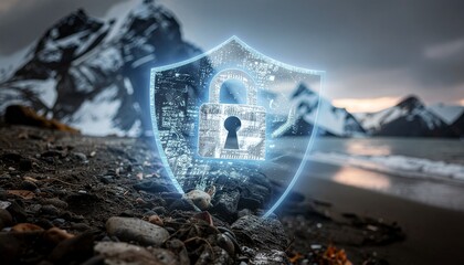 Futuristic Cyber Security Background with Digital Lock and Circuit Pattern
