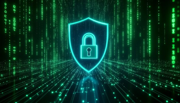 Futuristic Cyber Security Background with Digital Lock and Circuit Pattern