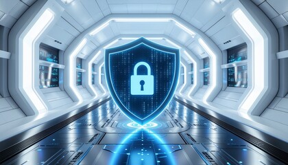 Futuristic Cyber Security Background with Digital Lock and Circuit Pattern