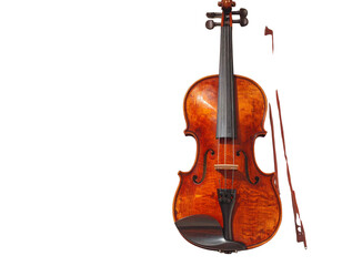 Fototapeta premium Elegant violin and bow on a dark background