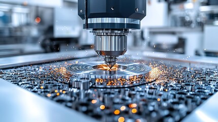 Close - up of CNC Milling Machine in Operation with Spark Emission