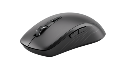 Monochrome Wireless Computer Mouse Closeup Product Shot isolated on transparent background