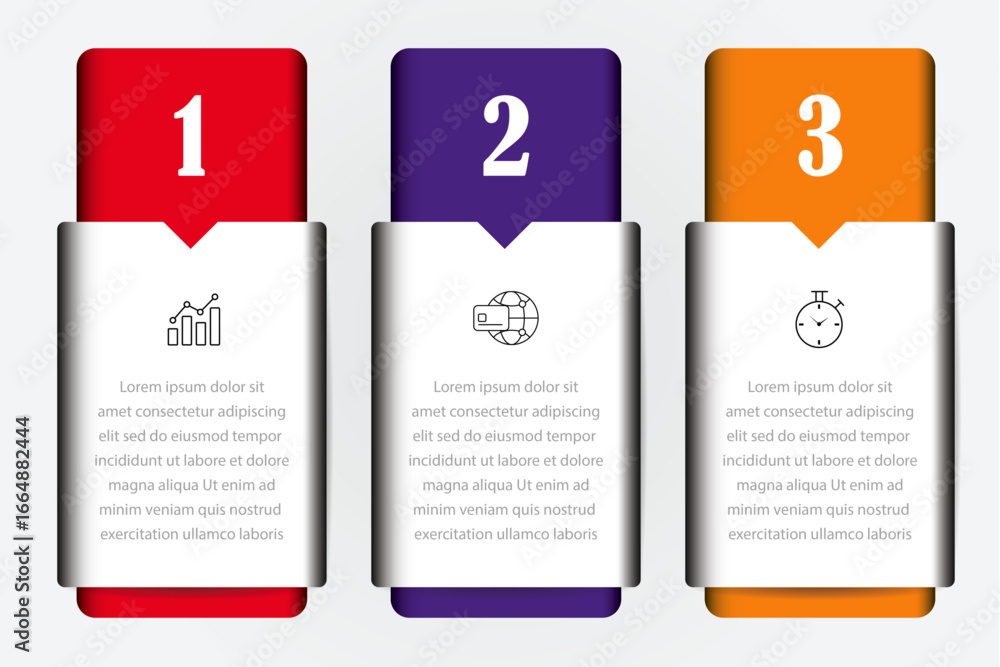 Poster business process infographic strategy - 3 steps timeline data visualization with icon - numbering pr