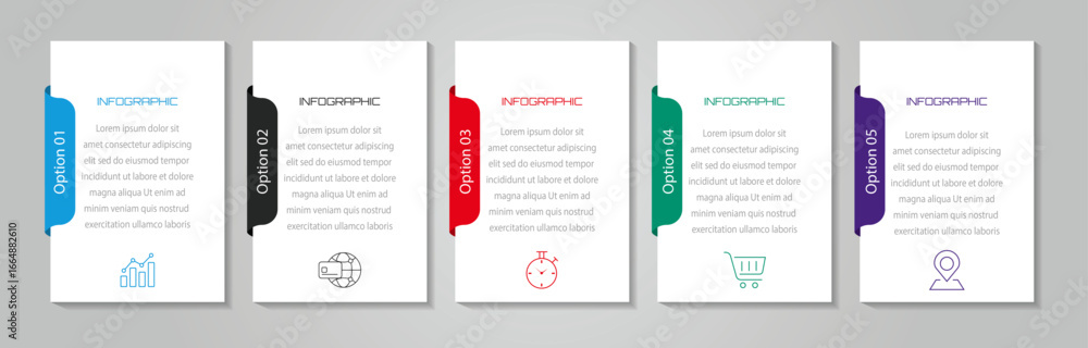 Poster business process infographic strategy - 5 steps timeline data visualization with icon - numbering pr