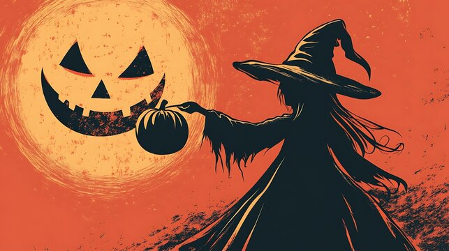 Halloween vector design of ghost pumpkin witch with vintage touch
