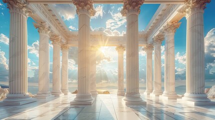 White columns structure with sky and clouds background