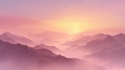 Obraz premium Stunning Pink Sunset Over Misty Mountains – Atmospheric Landscape, Nature Serenity, Soft Purple Hues, Tranquil Outdoors and Scenic View Photography