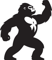 Gorilla Family Silhouette Vector &ndash; Black and White Wildlife Illustration of Parent and Baby Apes