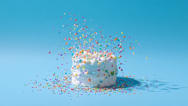 Festive small white cake with confetti explosion celebration party dessert surprise