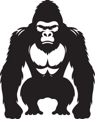 Gorilla Family Silhouette Vector – Black and White Wildlife Illustration of Parent and Baby Apes