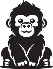 Gorilla Family Silhouette Vector – Black and White Wildlife Illustration of Parent and Baby Apes