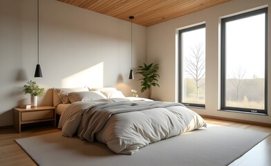 Modern Bedroom Interior with Simple Bed
