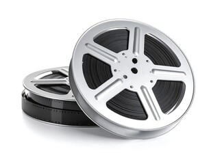 Obraz premium Two film reels stacked, silver metal