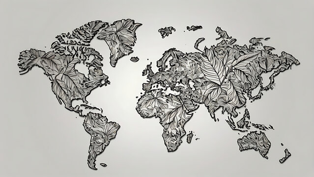 Eco-Friendly World Map Made of Green Leaves – Artistic Nature-Inspired Design Highlighting Global Sustainability, Environmental Awareness, Organic Aesthetics Earth Day, 4K image 