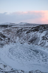 kerið crater covered in snow