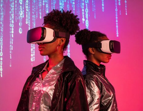 Two women exploring virtual reality future technology