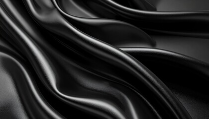 Fototapeta premium Luxurious flowing black satin fabric texture, elegant drape and soft shadows create depth and sophistication