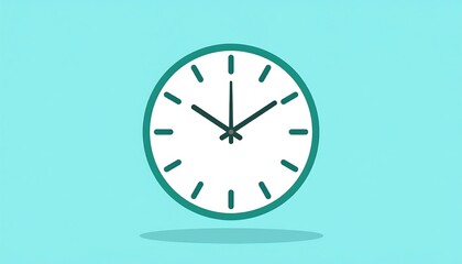 Simple, stylized clock graphic with a clean teal border on a pale teal background.