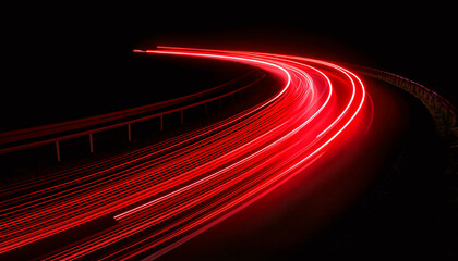 Glowing Red Light Trail on Curved Path, Futuristic Speed and Motion Abstract Background Representing Technology, Energy, and Innovation