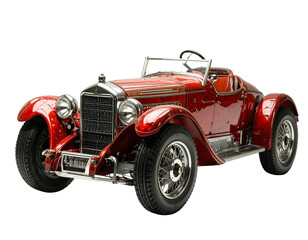 Classic red vintage roadster car on black background