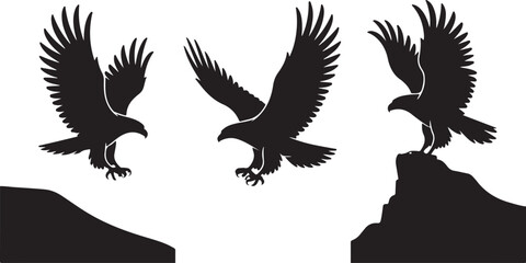 Obraz premium Set of Flying Bird Silhouettes VectorBlack Birds in Flight Silhouette IllustrationCrow and Raven Silhouette Design Collection