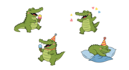 Charming Cartoon Crocodile Character Collection Happy Moments