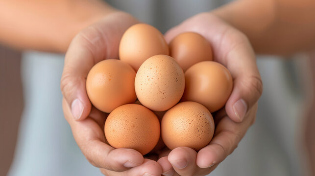 A person is holding a bunch of eggs in their hands - Powered by Adobe