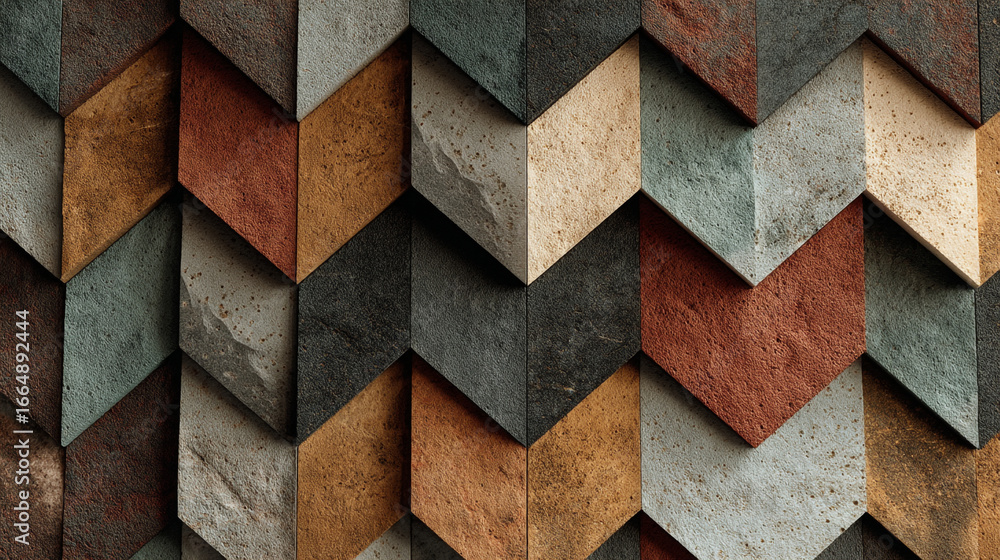 Poster a close up of a textured wall with a chevron pattern in various earthy color tones design