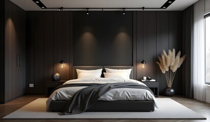 Modern Bedroom Interior with Cozy Bed