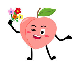 Cute Hand Drawn Peach Holding a bunch of flower