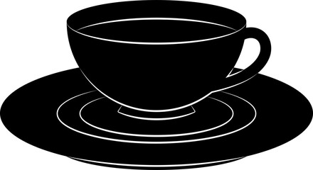 Cup and saucer silhouette vector illustration. Cup and saucer transparent PNG. Silhouette cup and saucer. Tea cup and saucer. Cup of tea.