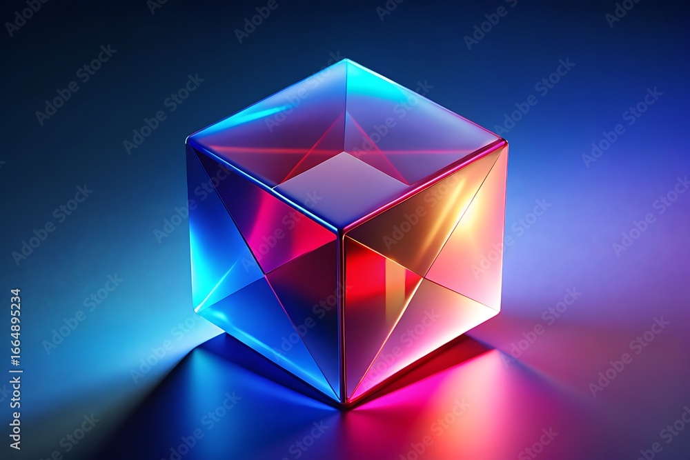 Poster abstract crystal cube with vibrant light refractions a mesmerizing display of geometric artistry and