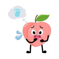Cute Hand Drawn Thirsty Peach Thinking about water